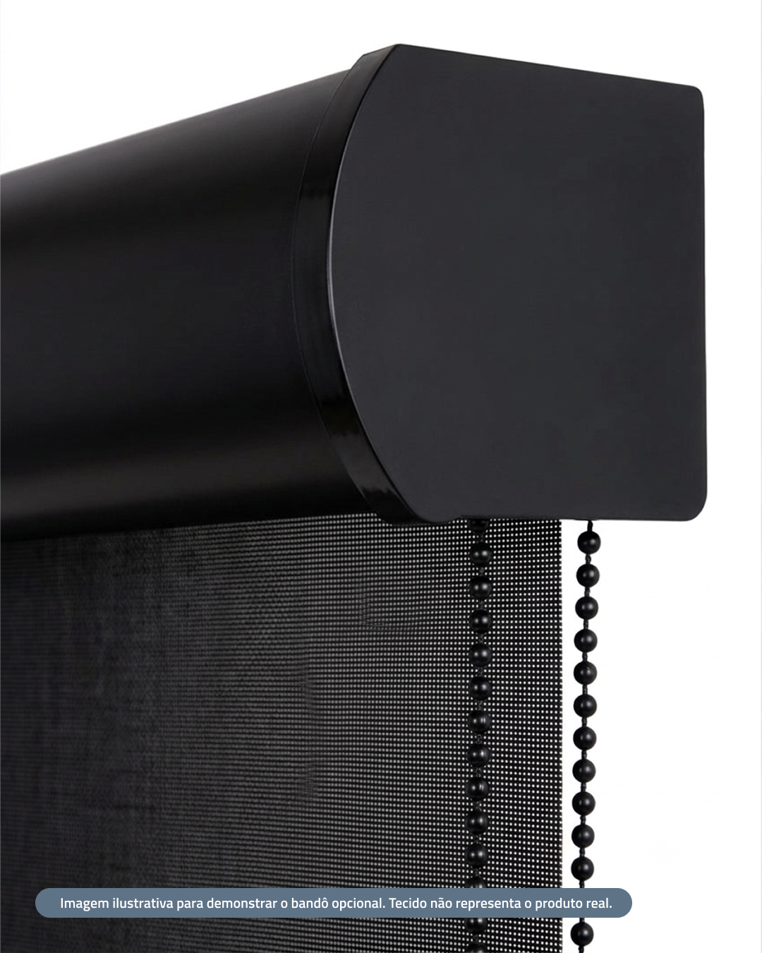 Persiana sob medida com bandô opcional preto para acabamento superior elegante e contemporâneo.